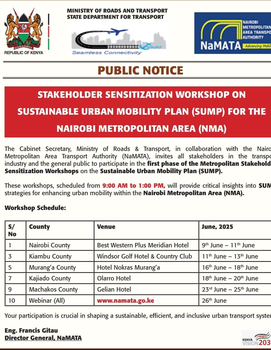 STAKEHOLDER SENSITIZATION WORKSHOP ON SUSTAINABLE URBAN MOBILITY PLAN (SUMP) FOR THE NAIROBI METROPOLITAN AREA (NMA)